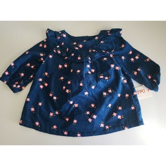 NWT Cat & Jack Blue Floral Ruffle Corduroy EASTER Dress Size 0-3 or 3-6  Months - Picture 1 of 3